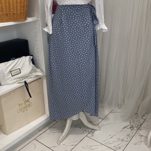 Max Studio Periwinkle Blue Polkadot Faux Wrap Midi Skirt Size S - Picture 2 of 5
